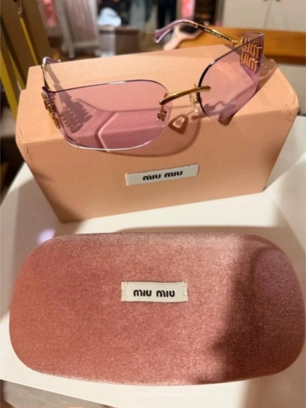 Miu Miu Lavender Rimless Sunglasses with Gold Hardware - Picture 2 of 7